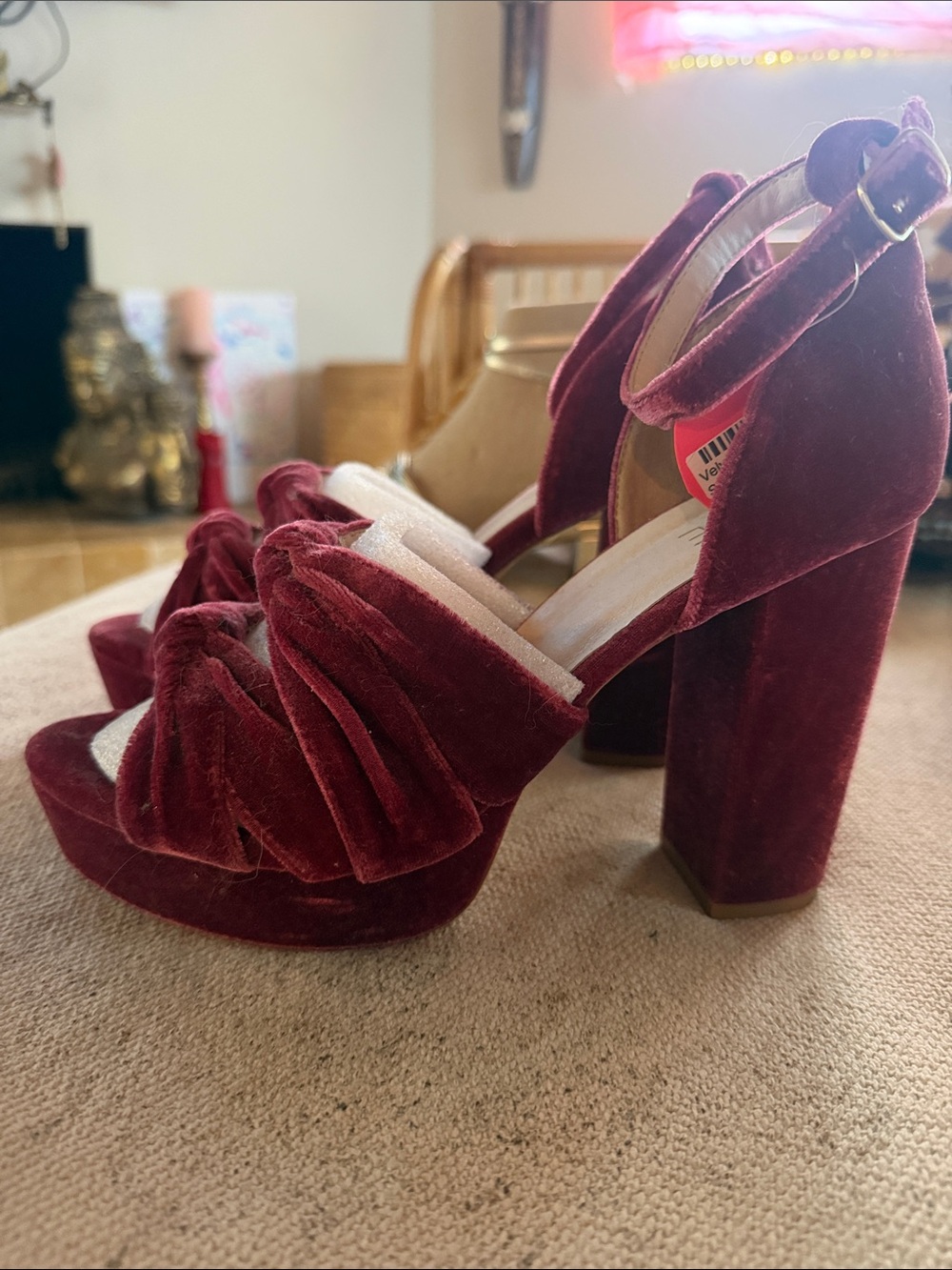 RAYE Giselle Velvet Platform Heels in Rich rose 70s disco holiday